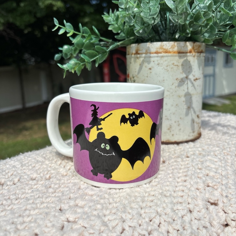 Vintage Halloween Bat and Witch Mug
